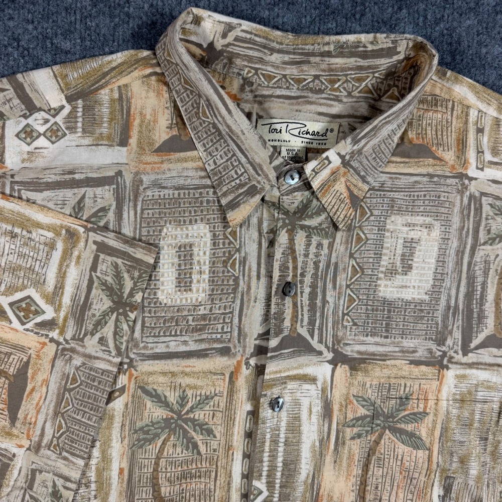 Tori Richard Hawaiian Button Up Shirt Mens 2XL Made in USA Cotton Lawn Palm Tree